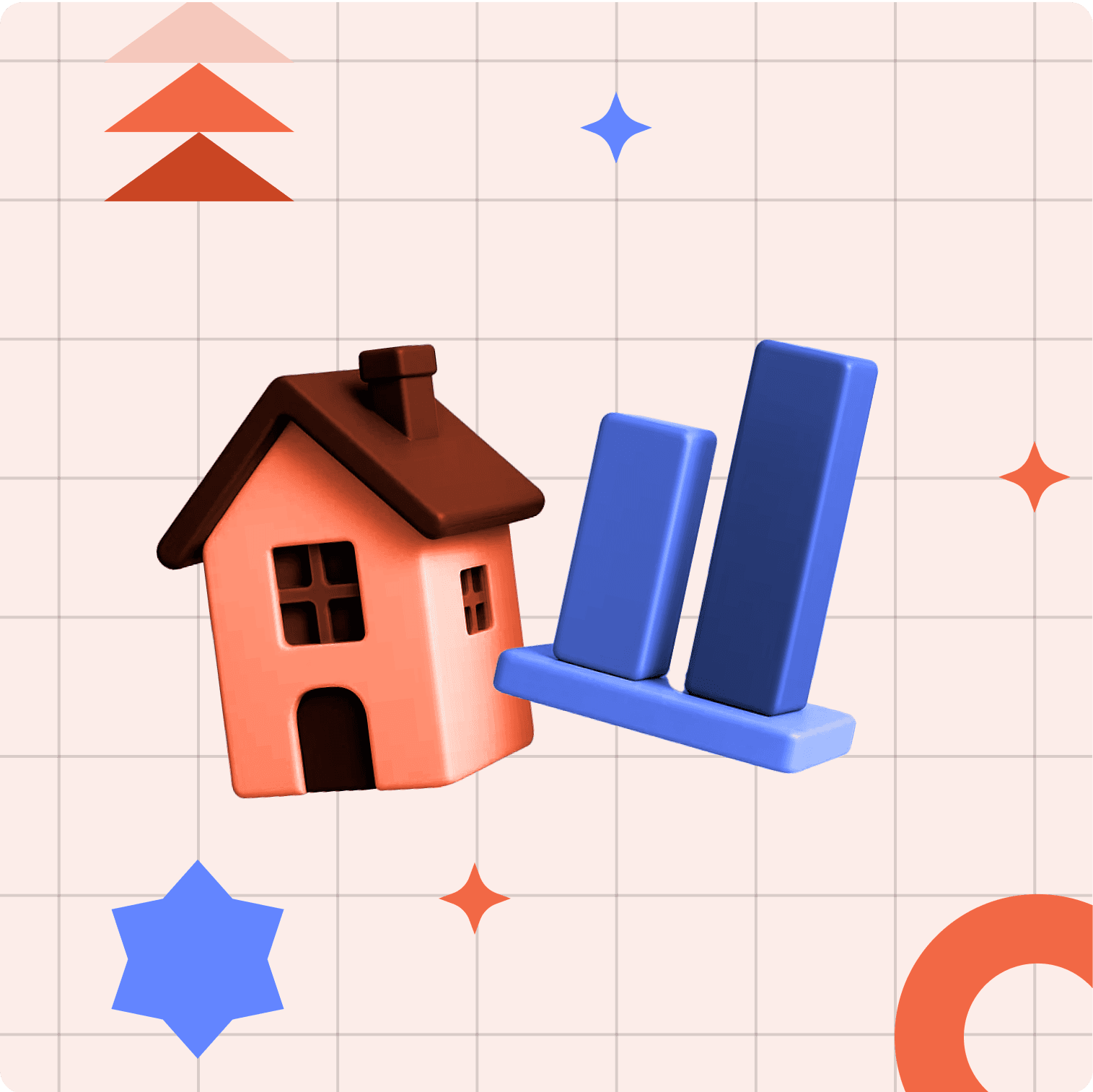 House and bar chart illustration