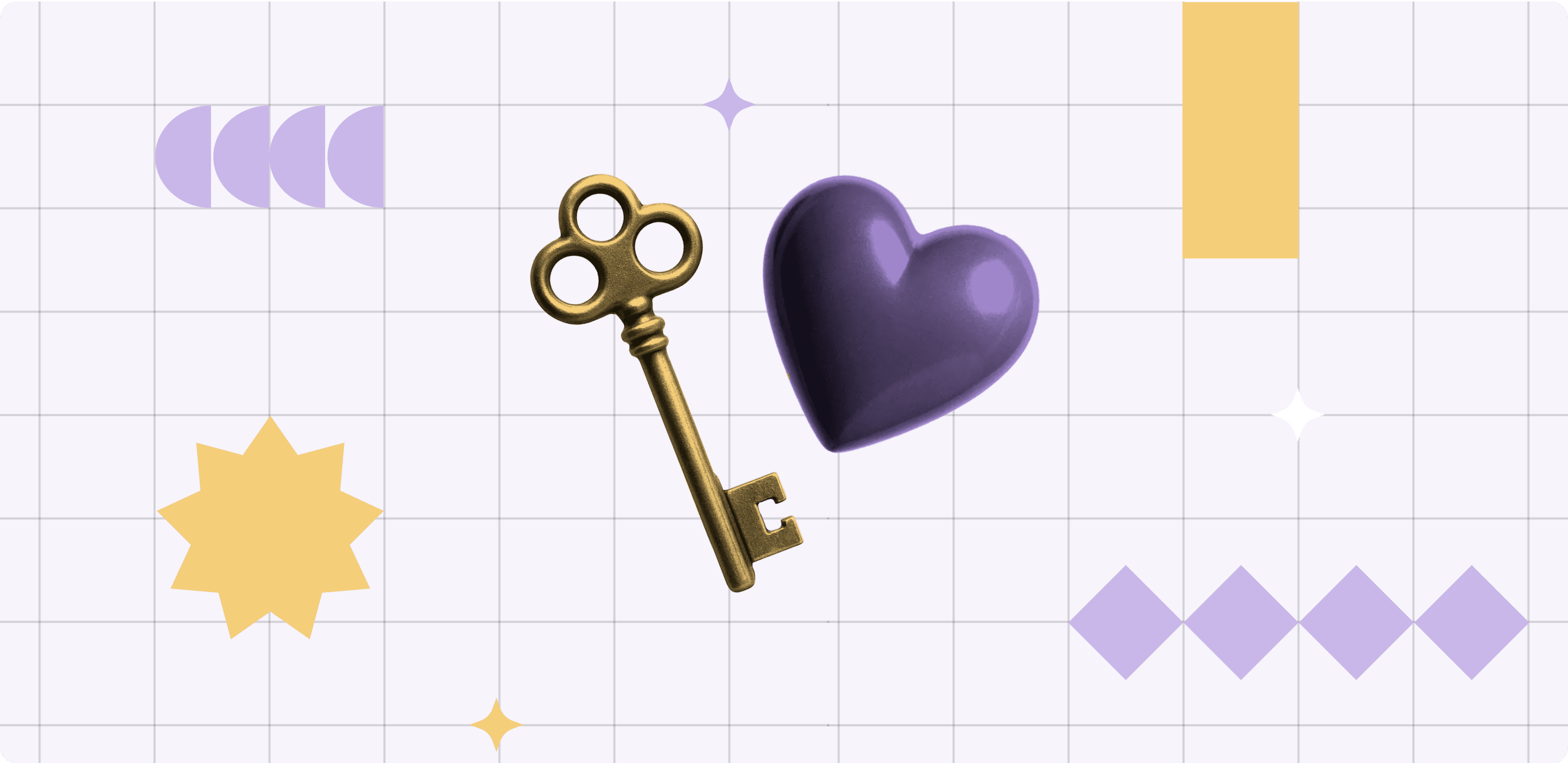 Gold key and purple heart illustration